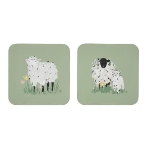Ulster Weavers Woolly Sheep Coasters - 4 Pack One Size in Green