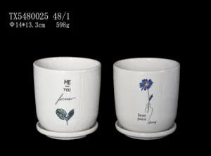 White Ceramic Cylinder Pot | Modern Decorative Planter for Table Top Plants ( Set of 2)