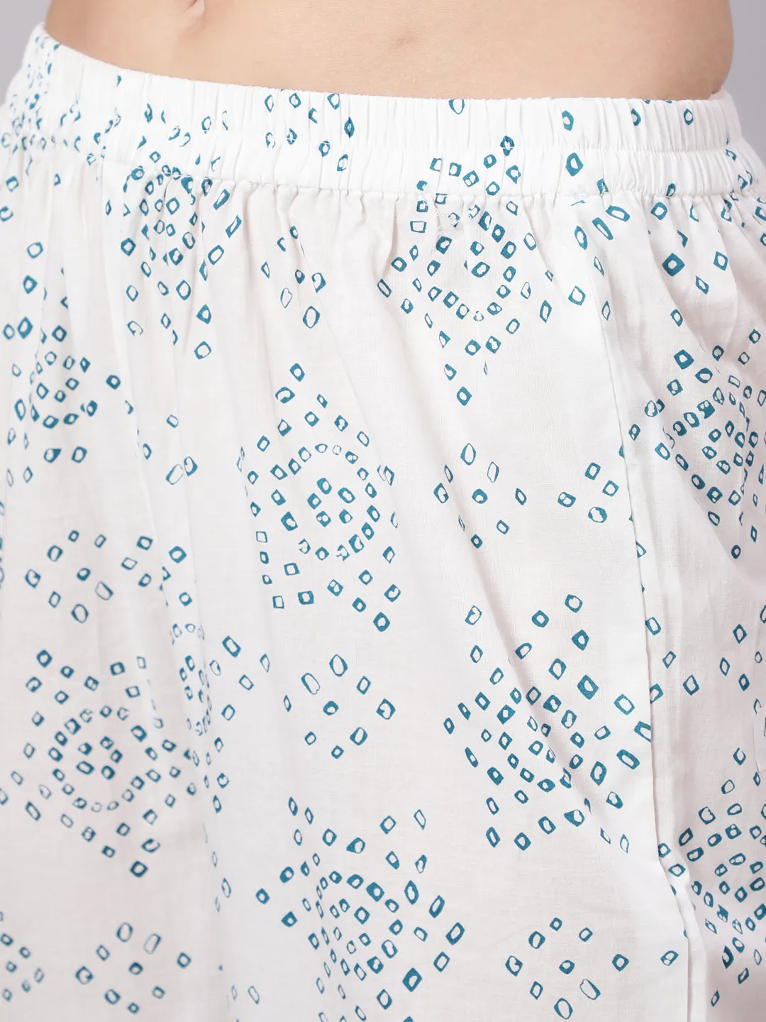 Women Off White Printed Flared Kurta With Trouser & Dupatta