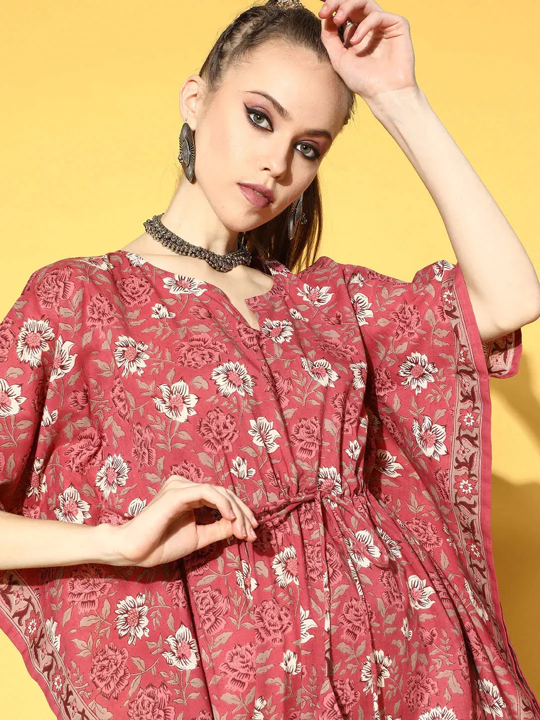 Women Pink Printed Kaftan Kurta
