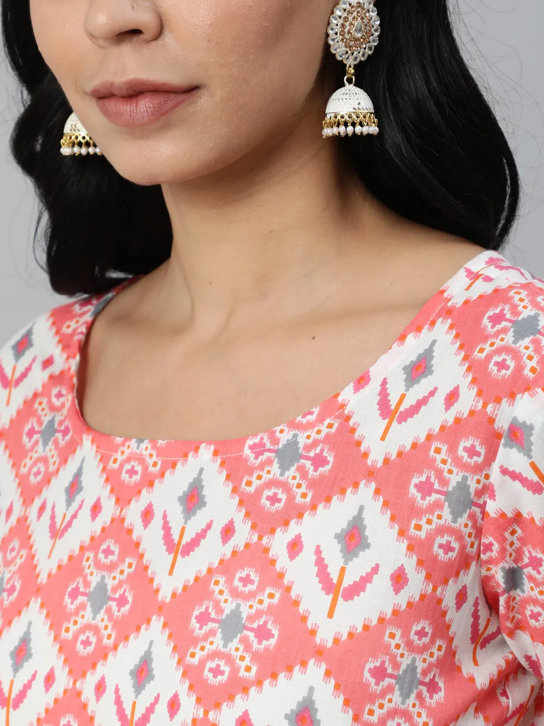 Women Pink Printed Straight Kurta With Plazo & Dupatta