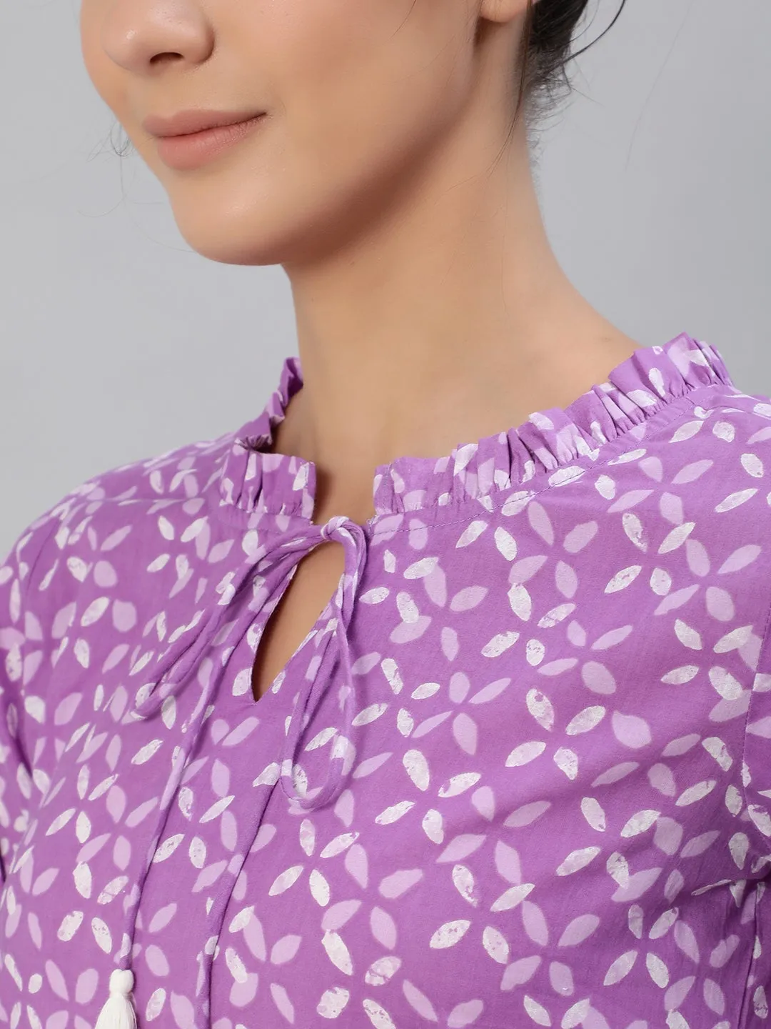 Women Purple & White Printed Pure Cotton Night Suit