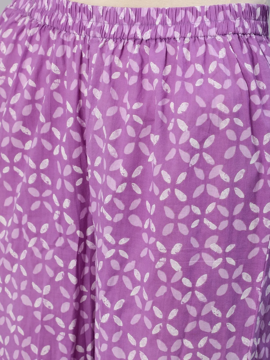 Women Purple & White Printed Pure Cotton Night Suit
