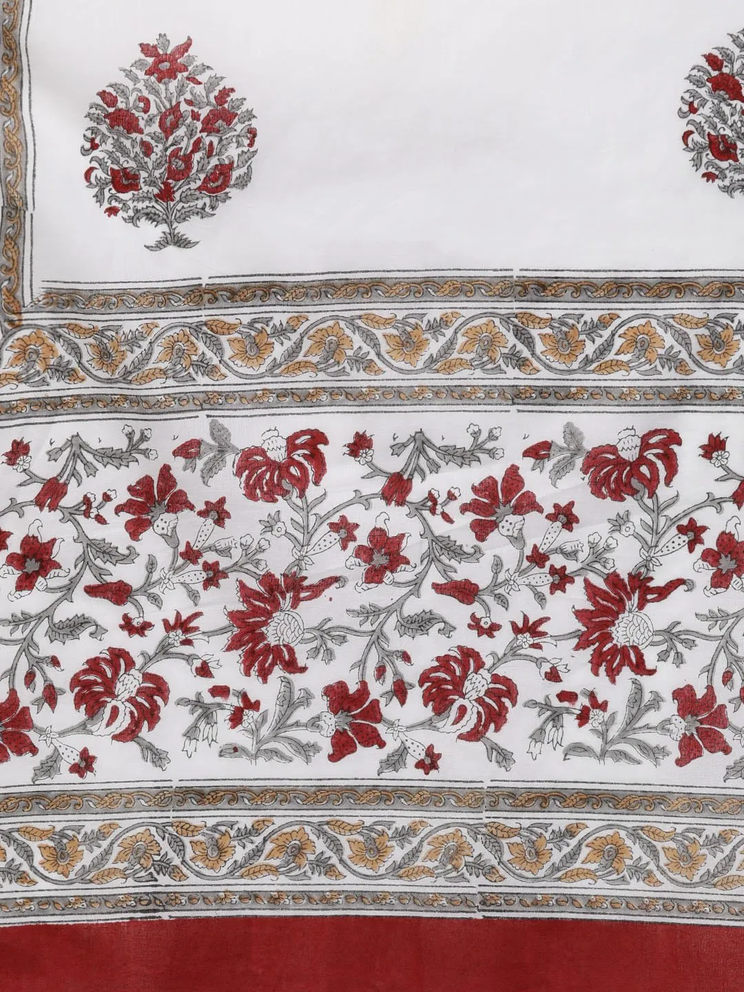 Women White & Maroon Straight Floral Printed Kurta And Palazzos Set With Dupatta