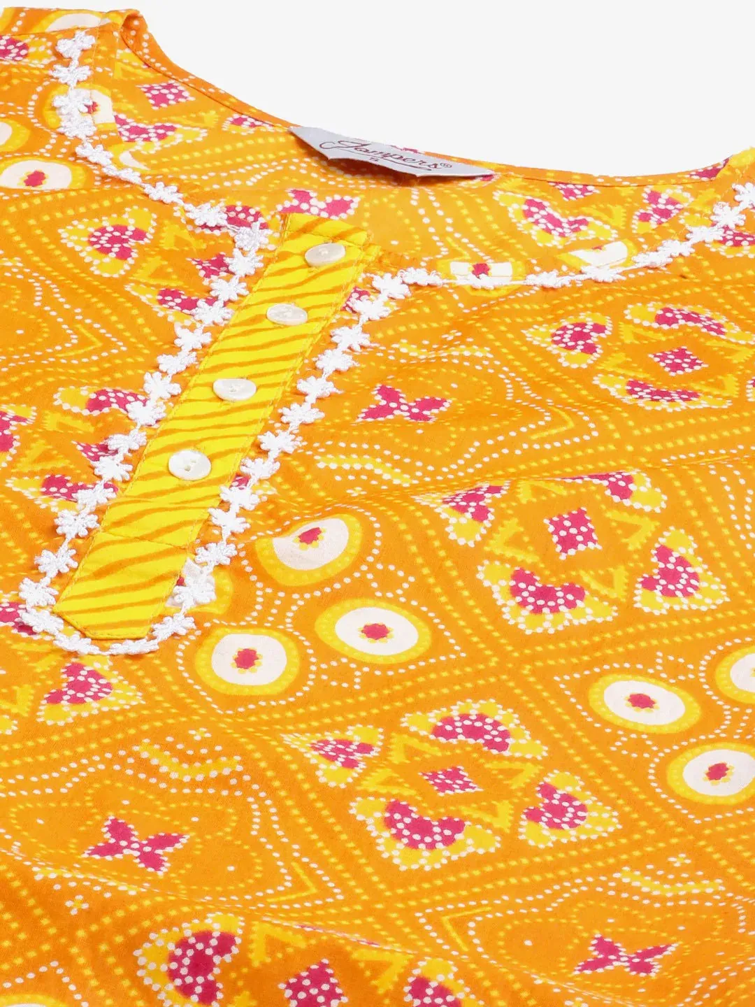 Women Yellow & Pink Ethnic Motifs Printed Pure Cotton Kurta With Trousers & Dupatta