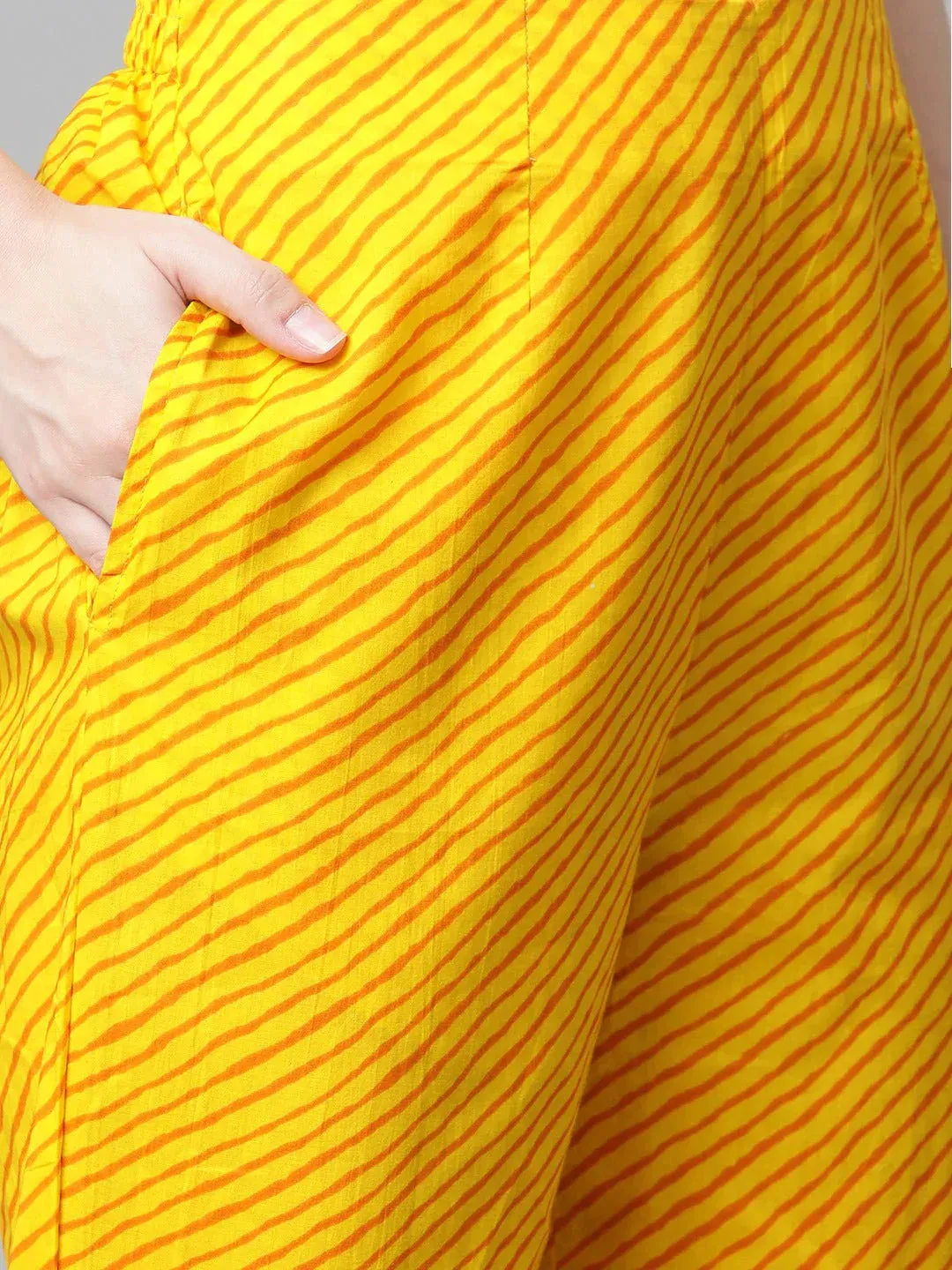 Women Yellow & Pink Ethnic Motifs Printed Pure Cotton Kurta With Trousers & Dupatta
