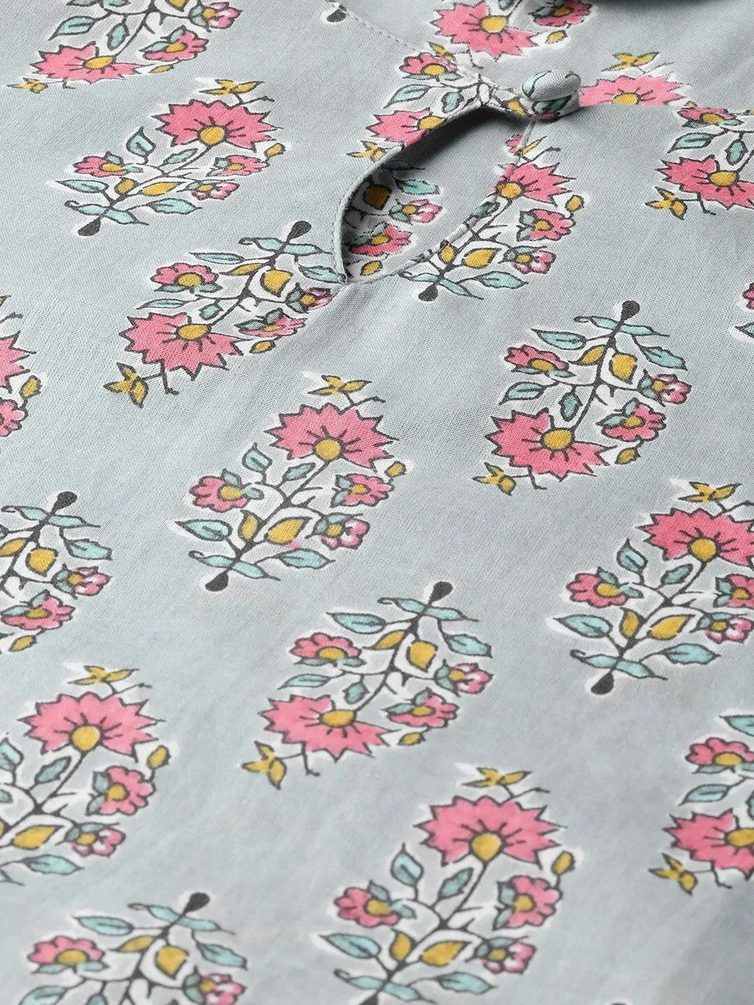 Women'S Grey & Pink Floral Print Kurta With Palazzos