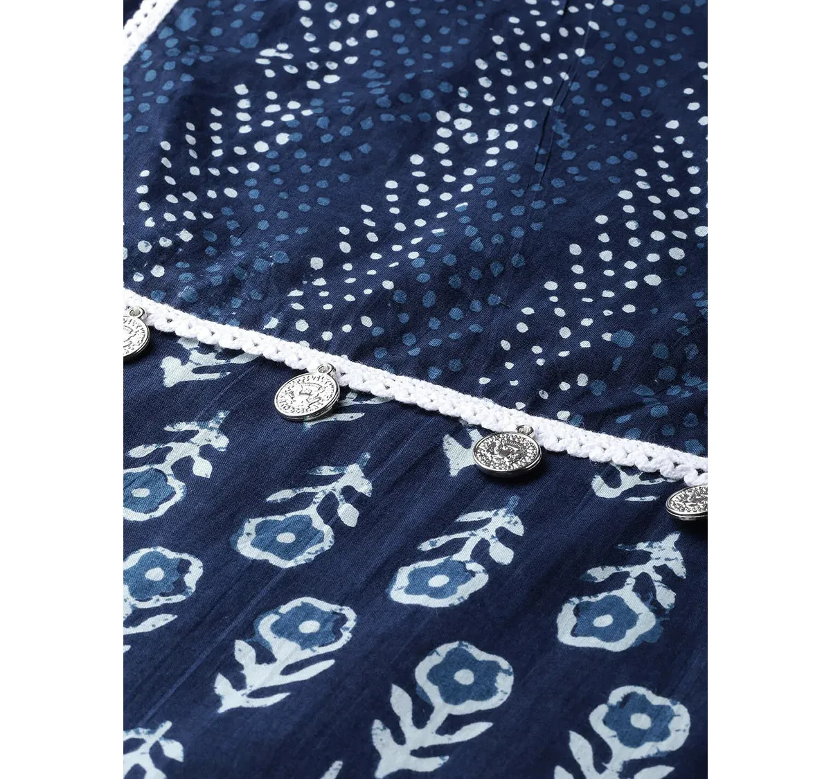 Women'S Navy Blue & Off-White Printed Kurta With Palazzos