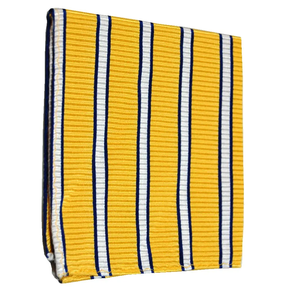 Yellow, Blue and White Striped Silk Pocket Square
